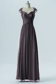 Lace Column Sweetheart Cap Sleeves Bridesmaid Dress-B13638