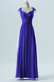 Lace Column Sweetheart Cap Sleeves Bridesmaid Dress-B13638