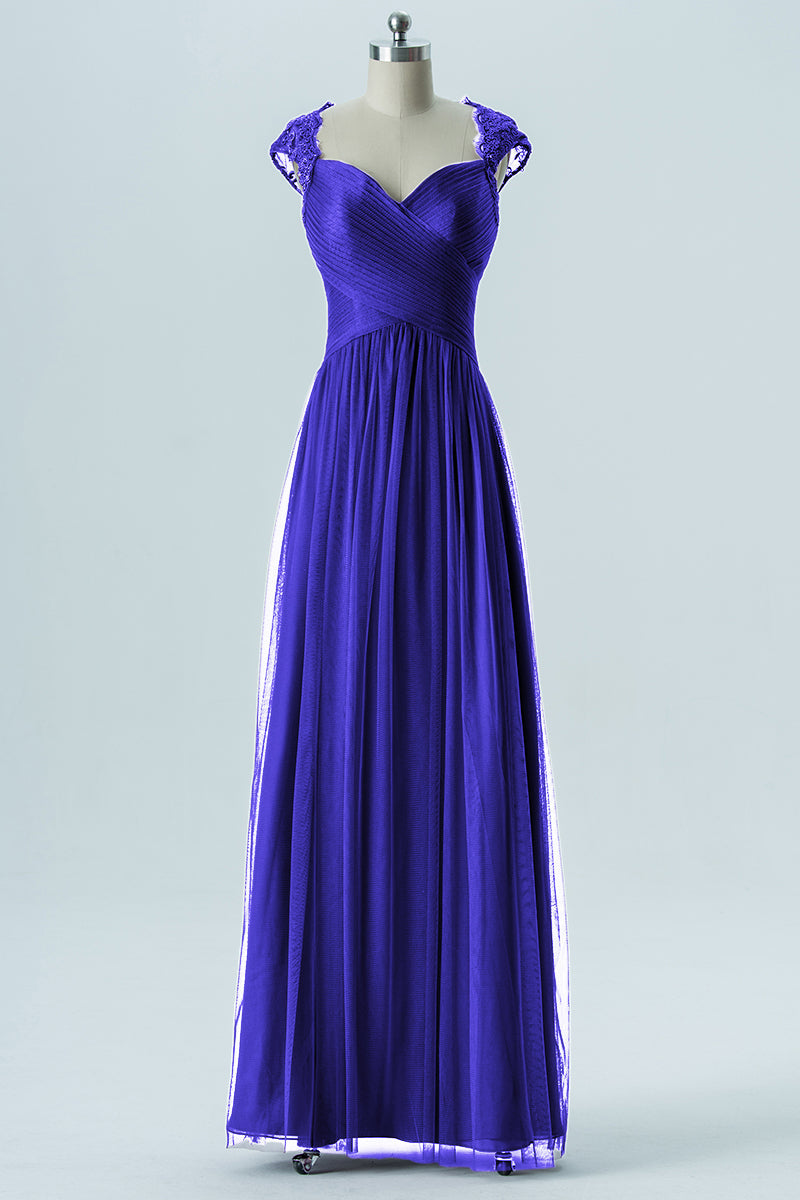 Lace Column Sweetheart Cap Sleeves Bridesmaid Dress-B13638