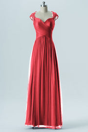 Lace Column Sweetheart Cap Sleeves Bridesmaid Dress-B13638