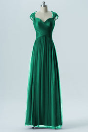 Lace Column Sweetheart Cap Sleeves Bridesmaid Dress-B13638