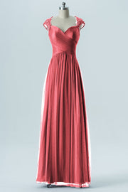 Lace Column Sweetheart Cap Sleeves Bridesmaid Dress-B13638