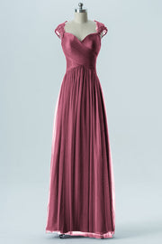 Lace Column Sweetheart Cap Sleeves Bridesmaid Dress-B13638