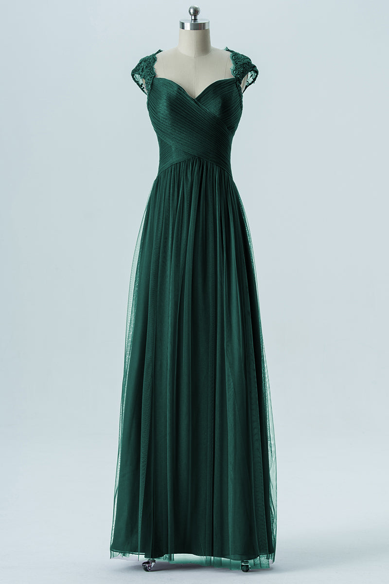 Lace Column Sweetheart Cap Sleeves Bridesmaid Dress-B13638