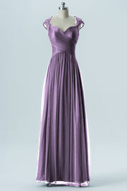 Lace Column Sweetheart Cap Sleeves Bridesmaid Dress-B13638