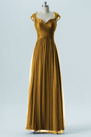 Lace Column Sweetheart Cap Sleeves Bridesmaid Dress-B13638