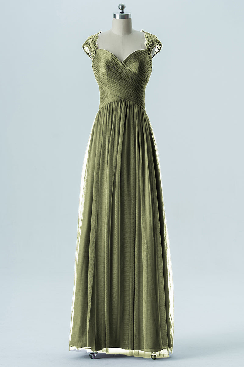 Lace Column Sweetheart Cap Sleeves Bridesmaid Dress-B13638