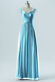 Lace Column Sweetheart Cap Sleeves Bridesmaid Dress-B13638