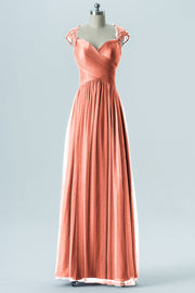 Lace Column Sweetheart Cap Sleeves Bridesmaid Dress-B13638