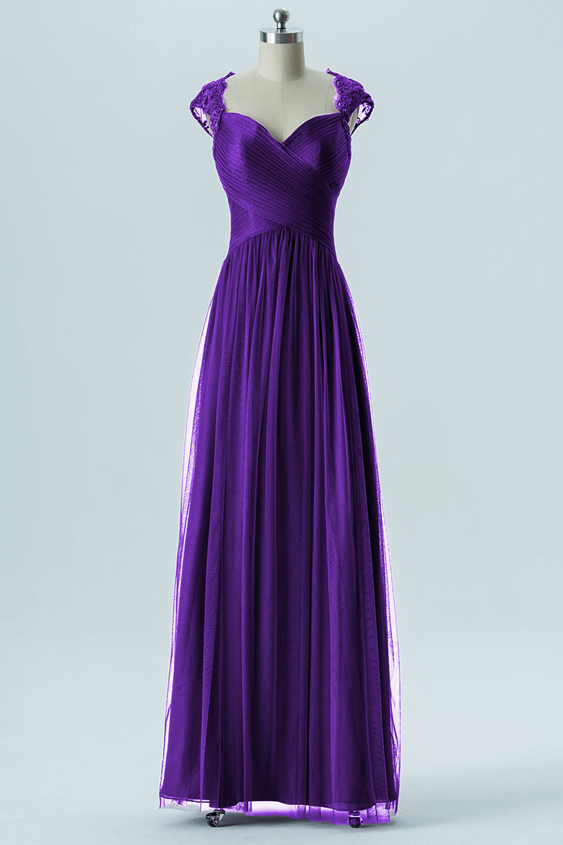 Lace Column Sweetheart Cap Sleeves Bridesmaid Dress-B13638