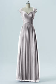 Lace Column Sweetheart Cap Sleeves Bridesmaid Dress-B13638