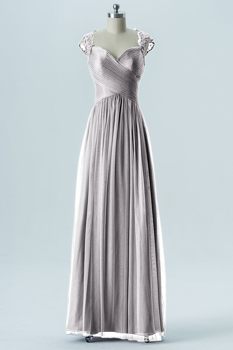 Lace Column Sweetheart Cap Sleeves Bridesmaid Dress-B13638