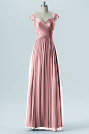 Lace Column Sweetheart Cap Sleeves Bridesmaid Dress-B13638