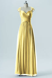 Lace Column Sweetheart Cap Sleeves Bridesmaid Dress-B13638