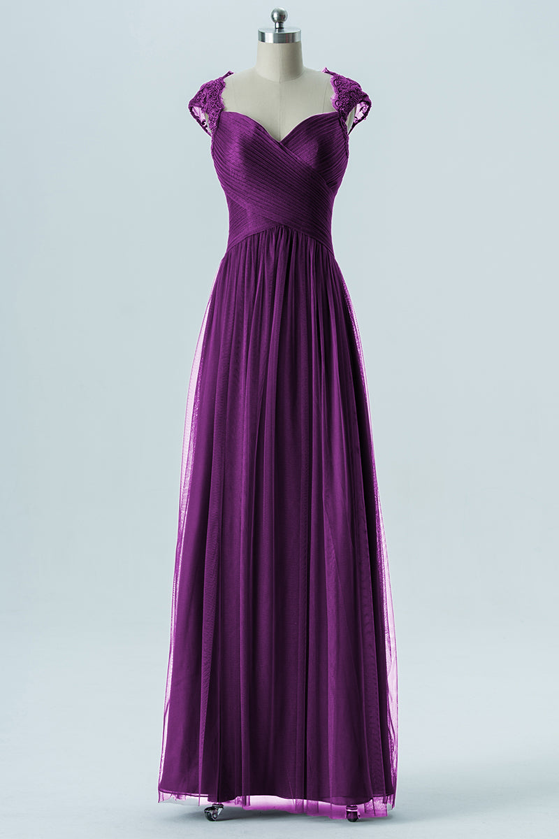 Lace Column Sweetheart Cap Sleeves Bridesmaid Dress-B13638