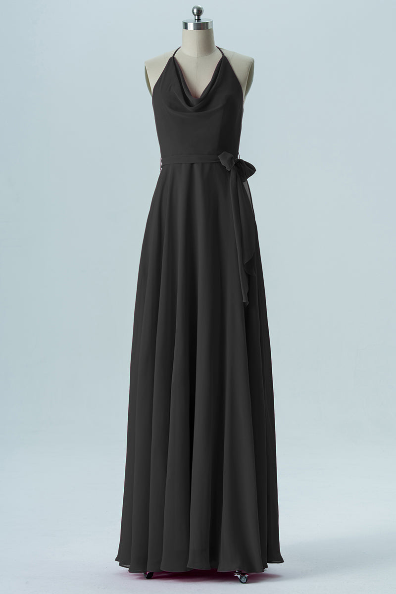 Chiffon Column Halter Sleeveless Bridesmaid Dress-B13642