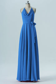 Chiffon Column Halter Sleeveless Bridesmaid Dress-B13642