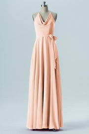 Chiffon Column Halter Sleeveless Bridesmaid Dress-B13642