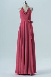 Chiffon Column Halter Sleeveless Bridesmaid Dress-B13642