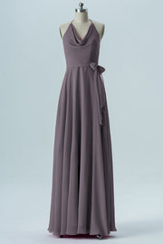 Chiffon Column Halter Sleeveless Bridesmaid Dress-B13642