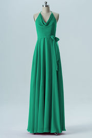 Chiffon Column Halter Sleeveless Bridesmaid Dress-B13642