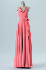 Chiffon Column Halter Sleeveless Bridesmaid Dress-B13642