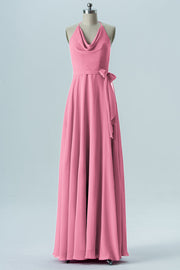 Chiffon Column Halter Sleeveless Bridesmaid Dress-B13642