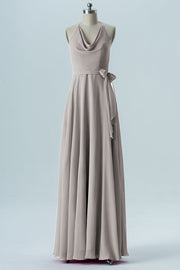 Chiffon Column Halter Sleeveless Bridesmaid Dress-B13642