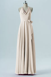 Chiffon Column Halter Sleeveless Bridesmaid Dress-B13642