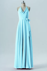 Chiffon Column Halter Sleeveless Bridesmaid Dress-B13642