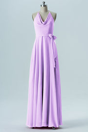 Chiffon Column Halter Sleeveless Bridesmaid Dress-B13642