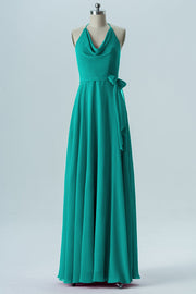Chiffon Column Halter Sleeveless Bridesmaid Dress-B13642