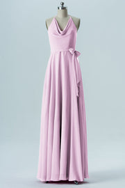 Chiffon Column Halter Sleeveless Bridesmaid Dress-B13642