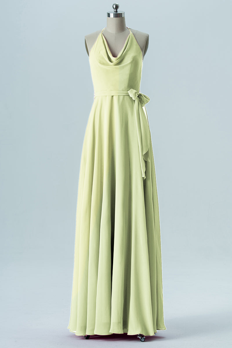 Chiffon Column Halter Sleeveless Bridesmaid Dress-B13642