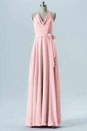 Chiffon Column Halter Sleeveless Bridesmaid Dress-B13642