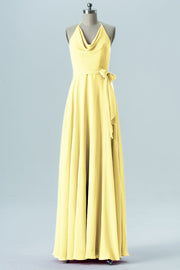 Chiffon Column Halter Sleeveless Bridesmaid Dress-B13642