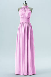 Chiffon Column Halter Sleeveless Bridesmaid Dress-B13649
