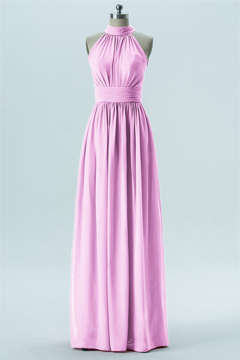 Chiffon Column Halter Sleeveless Bridesmaid Dress-B13649