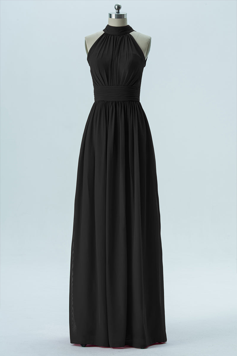 Chiffon Column Halter Sleeveless Bridesmaid Dress-B13649