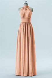 Chiffon Column Halter Sleeveless Bridesmaid Dress-B13649