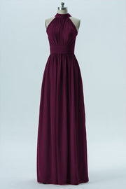 Chiffon Column Halter Sleeveless Bridesmaid Dress-B13649