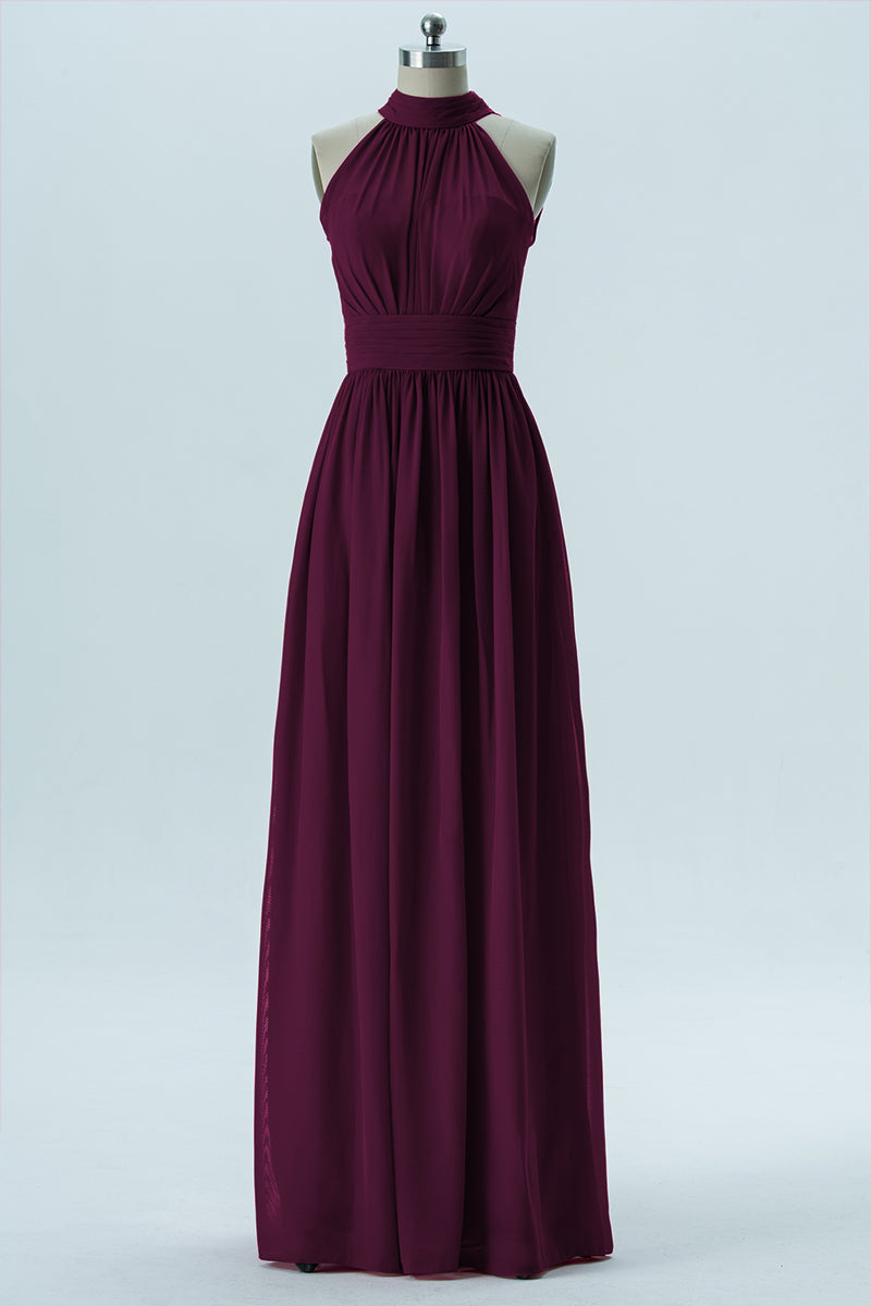 Chiffon Column Halter Sleeveless Bridesmaid Dress-B13649