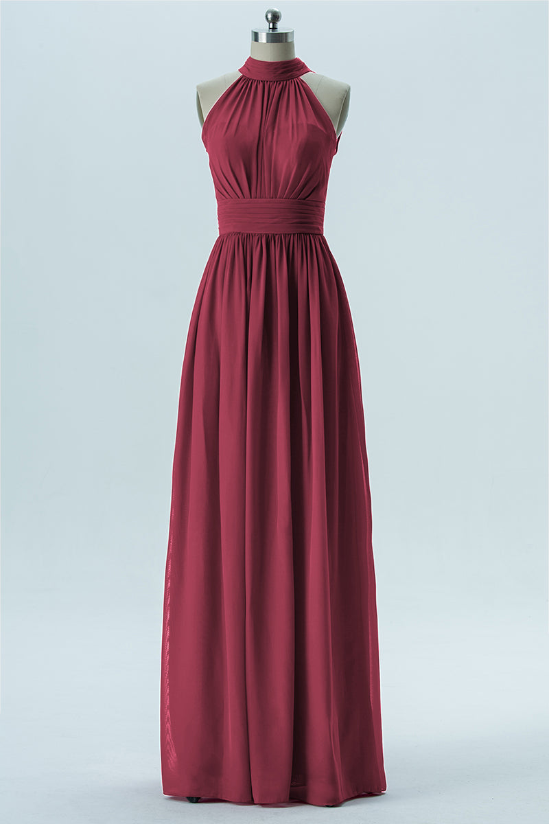 Chiffon Column Halter Sleeveless Bridesmaid Dress-B13649