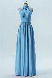 Chiffon Column Halter Sleeveless Bridesmaid Dress-B13649