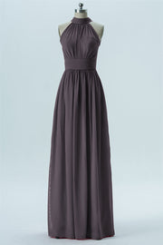 Chiffon Column Halter Sleeveless Bridesmaid Dress-B13649