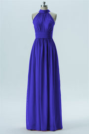 Chiffon Column Halter Sleeveless Bridesmaid Dress-B13649