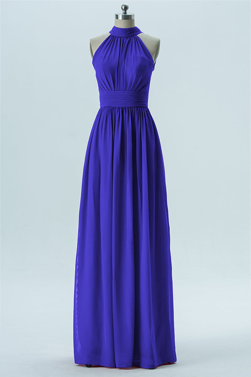Chiffon Column Halter Sleeveless Bridesmaid Dress-B13649