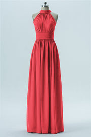 Chiffon Column Halter Sleeveless Bridesmaid Dress-B13649
