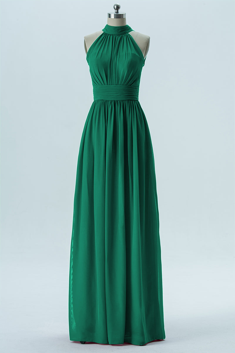 Chiffon Column Halter Sleeveless Bridesmaid Dress-B13649