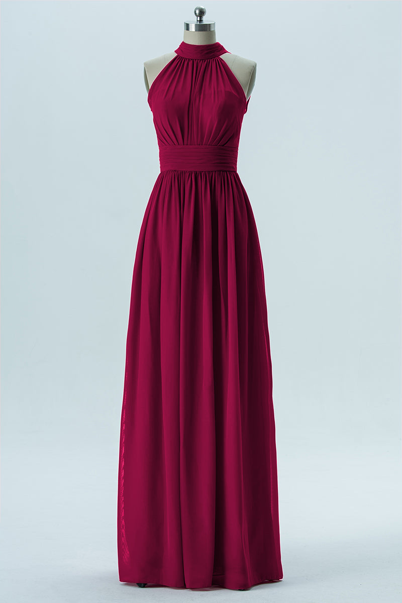 Chiffon Column Halter Sleeveless Bridesmaid Dress-B13649